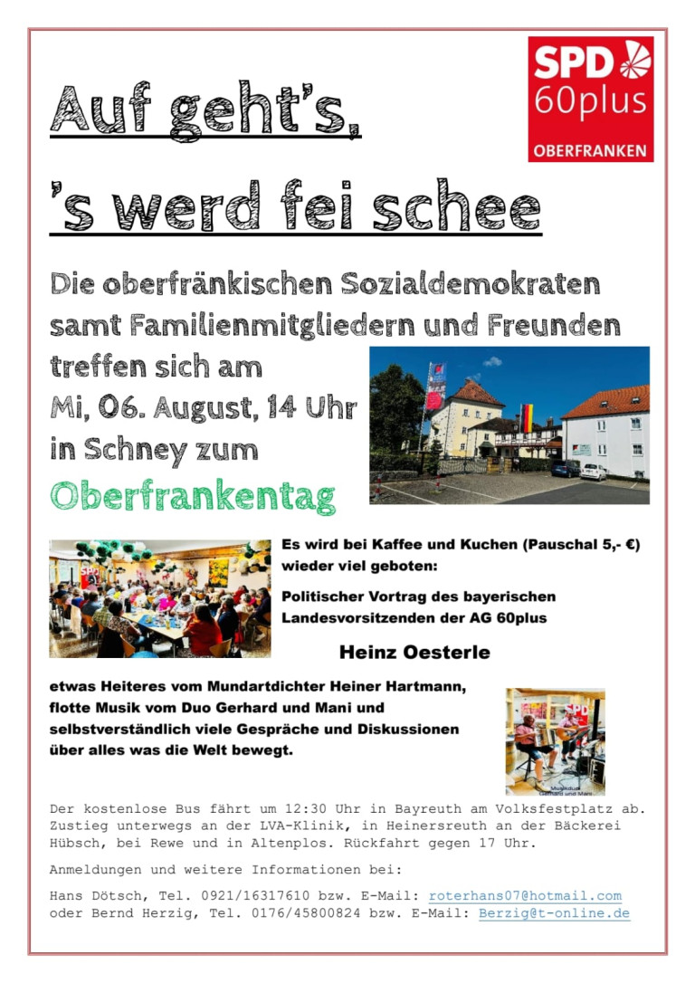 SPD AG 60plus Bayreuth: Einladungsflyer Oberfrankentag 2025
