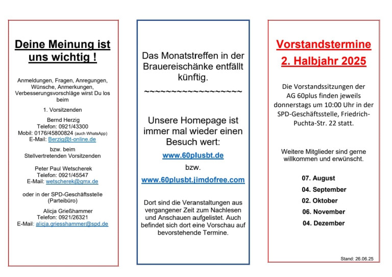 SPD AG 60plus Bayreuth: Halbjahresprogramm 2025 / 2 Seite 1