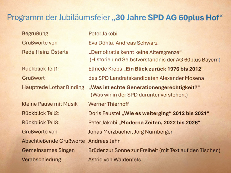 SPD AG 60plus Hof Jubiläum Programm