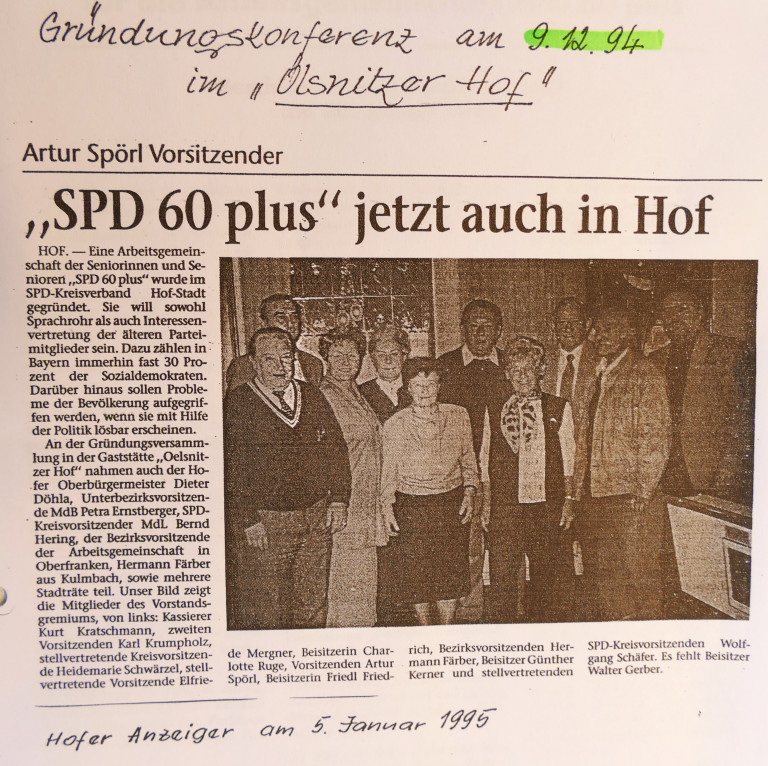 Gründungsnachweis der AG 60plus Hof